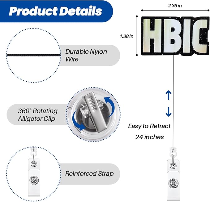 HBIC Funny Badge Reel | Retractable ID Card Sarcasm Badge Holder | Name Tag - Image 4