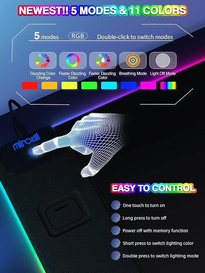 Mouse Pad with 15W Magnetic Wireless Charging 31.5x15.75 Inch, RGB Mousepad - Image 4