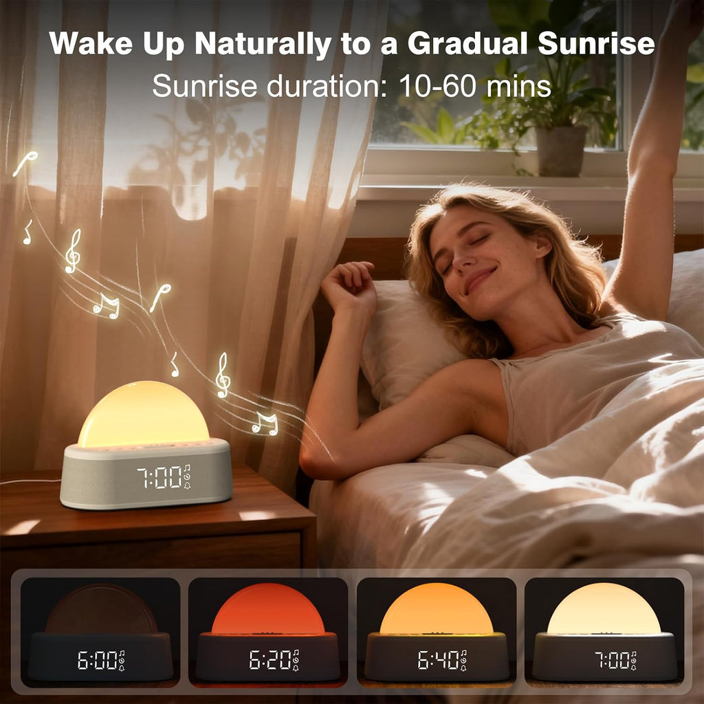 wake up light sunrise alarm clock, digital alarm, close-up detail