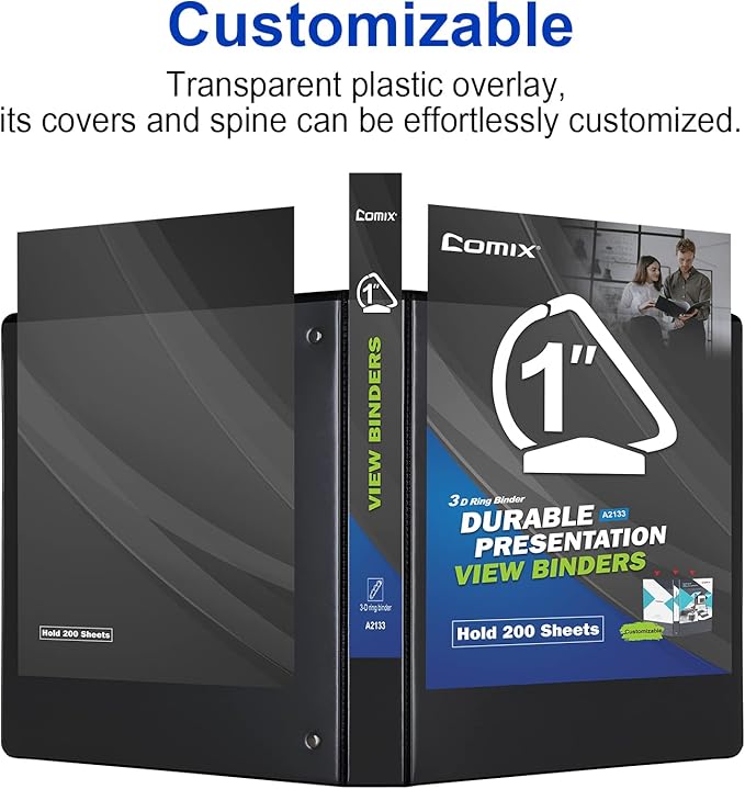 Comix Sturdy 3-Ring-Binder 1-inch D Ring Binders, 2.4mm-Thick, Hold 225 Sheets - Image 6