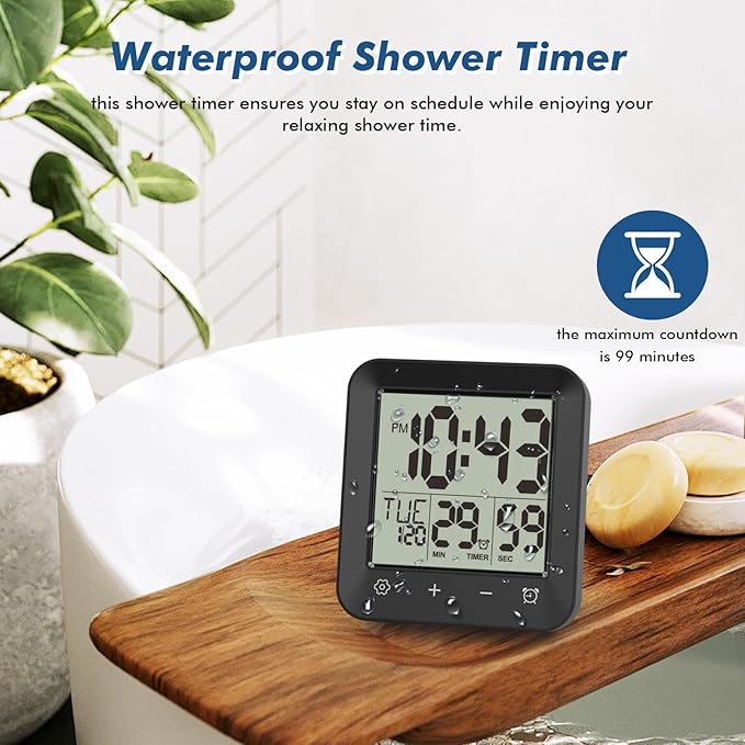 Wisoee Waterproof Shower Clock Timer, Bathroom Clock - Image 3