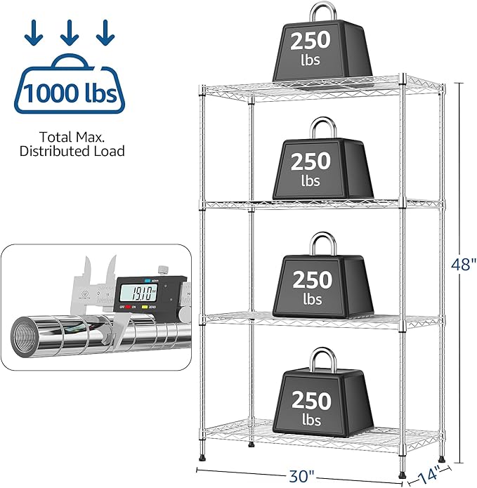 M MZG 1000 lbs 4Tier Shelf Metal Storage Shelves Wire Rack Closet Organizers - Image 3
