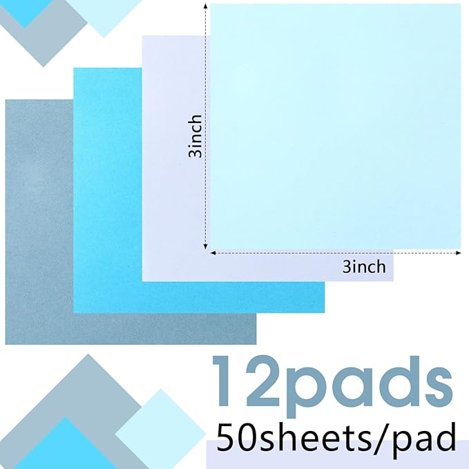 Thenshop 12 Pads Blue Sticky Notes 3''x3'', Self Stick Notes Pads Blue Office - Image 2