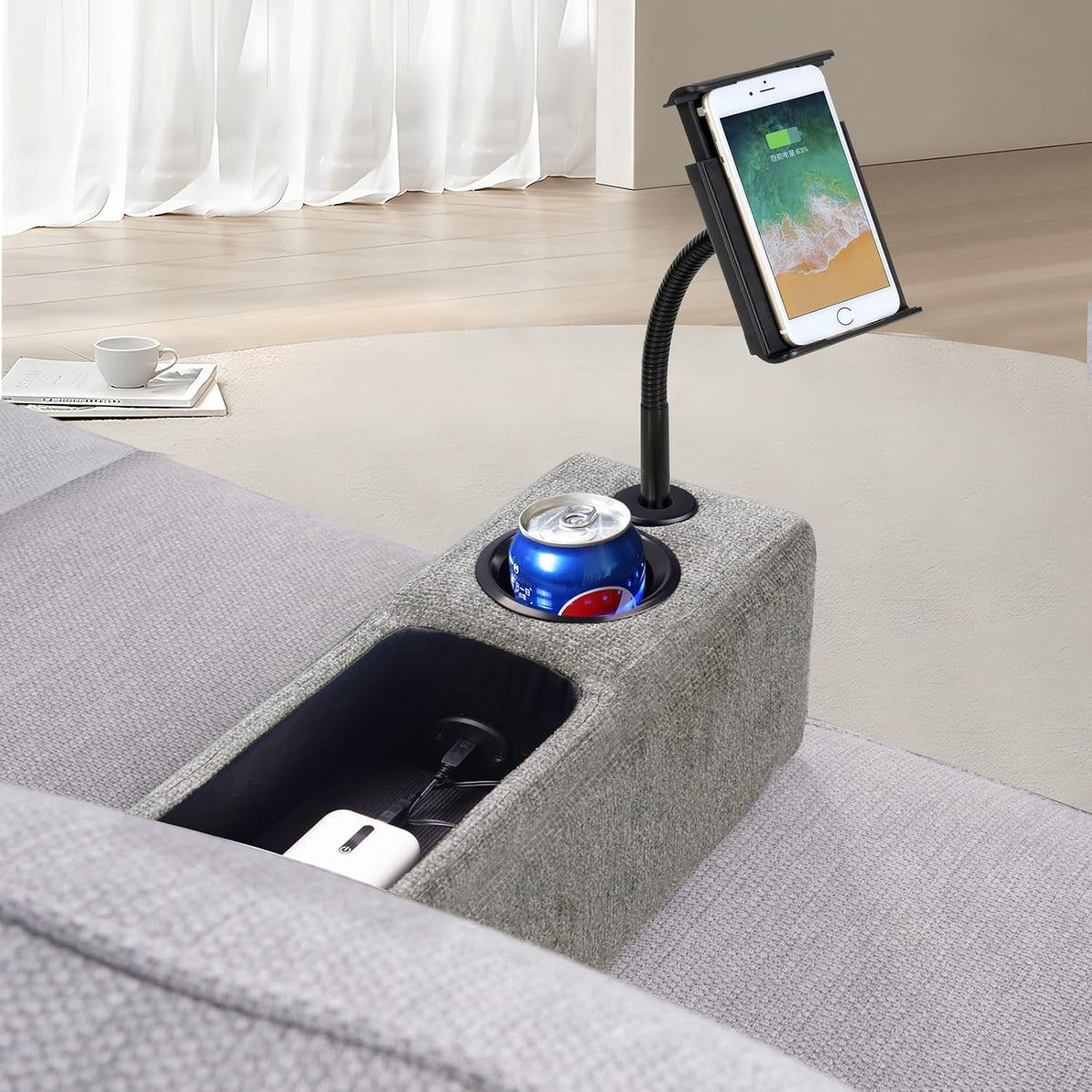 Multifunctional Sofa Armrest, Couch Armrest with Wireless Charge Stand, Removable Couch Caddy with Storage,Including LED Reading Light