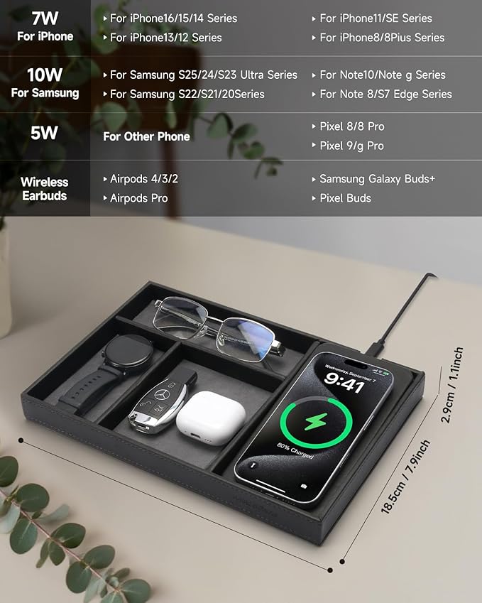 Valet Tray, Built in Wireless Charging Pad, Nightstand Organizer, Two-Toned - Image 2