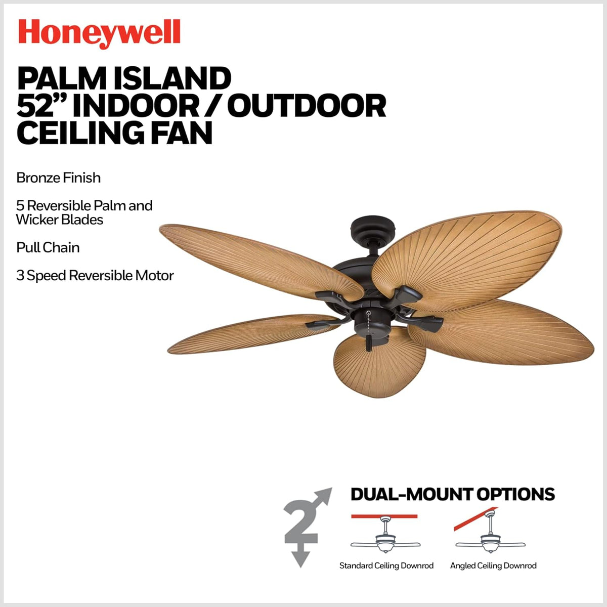 honeywell palm island 52 inch tropical indoor outdoor showing dimensions