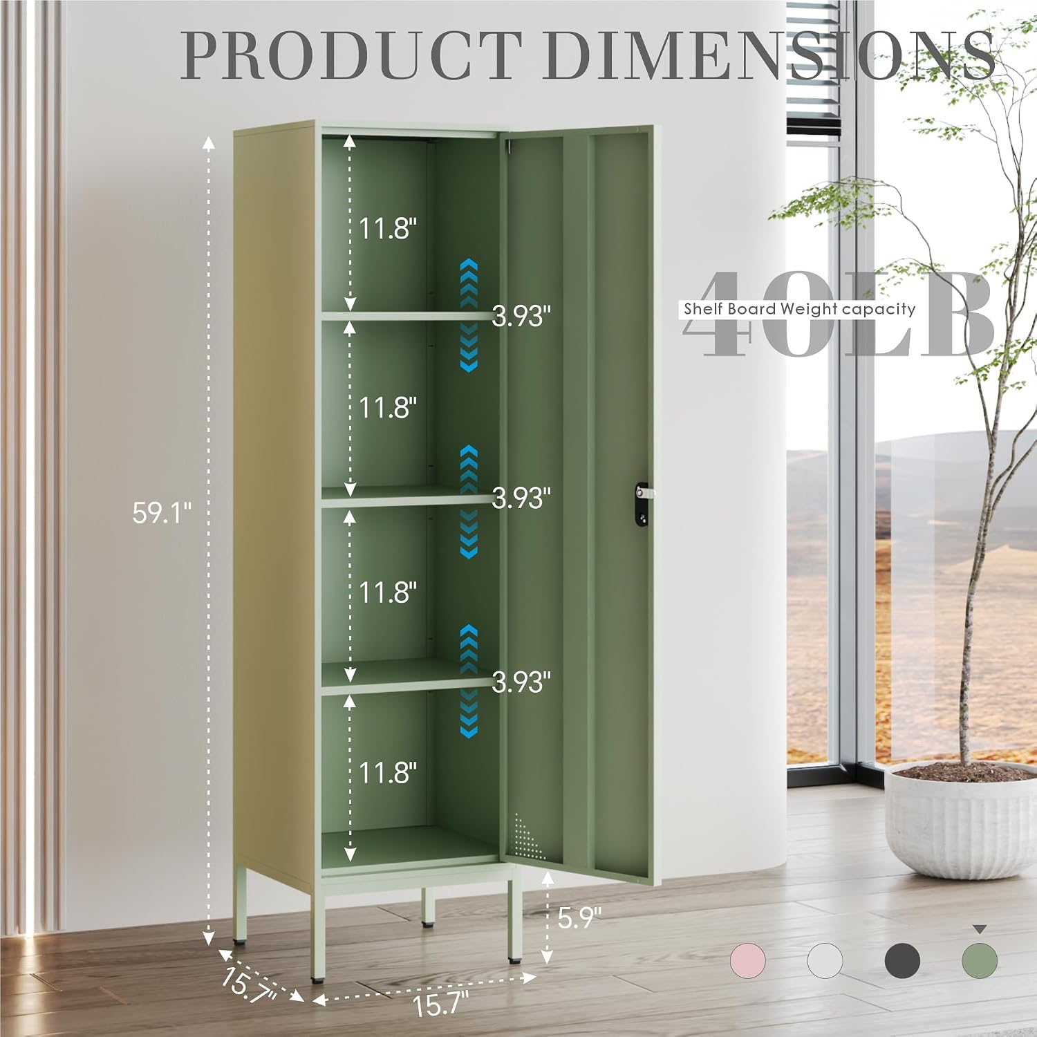 Green Metal Locker Cabinet, 59.1" Lockable Storage Locker for Employees with Adjustable Shelves, Locking File Cabinet Door for Office, School, Gym, Garage