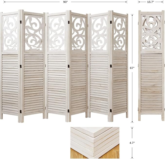 Room Divider Wood Carved Wall Divider Indoor Folding Portable Partition Screen - Image 2