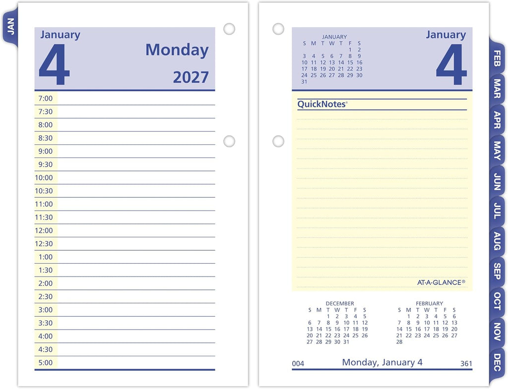 AT-A-GLANCE 2027 Desk Calendar Refill, Daily, 3.5" x 6", Standard, Loose-Leaf, QuickNotes (E5175027)