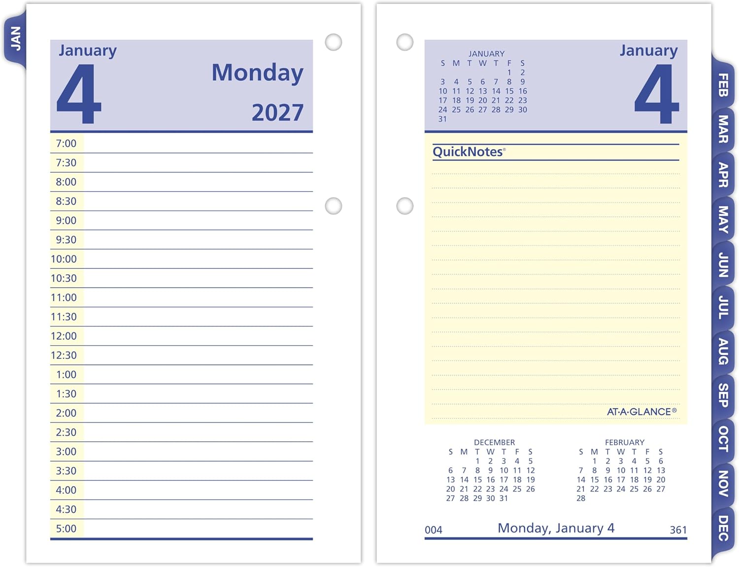 AT-A-GLANCE 2027 Desk Calendar Refill, Daily, 3.5" x 6", Standard, Loose-Leaf, QuickNotes (E5175027)
