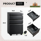 DEVAISE 3 Drawer File Cabinet with Lock, Fully Assembled Except Casters | Metal Filing Cabinet Under Desk for Home Office, Fits Letter/Legal/A4 Size, Black