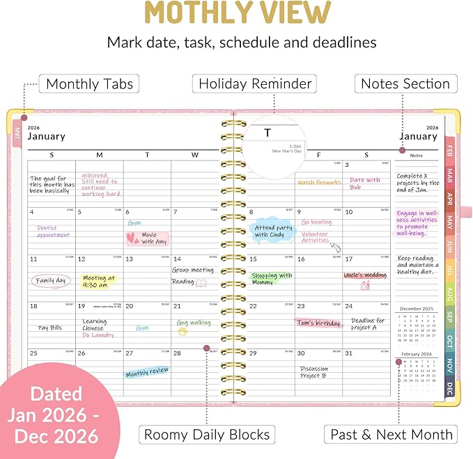 Forvencer 2026 Planner, Hardcover Calendar Planner Weekly and Monthly, Jan 2026 - Image 2