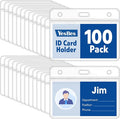 100 Pcs Horizontal Badge Holders, Extra Thick ID Card Name Tag Badge Holder by YesBes