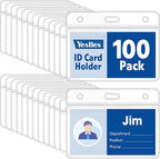 100 Pcs Horizontal Badge Holders, Extra Thick ID Card Name Tag Badge Holder by YesBes