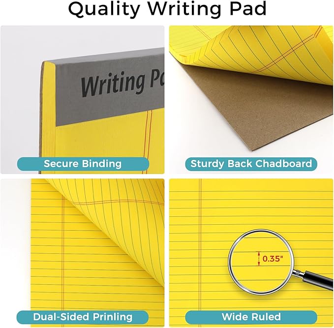 12pcs Legal Pads, Perforated Wide Ruled Writing Pad, Wide Ruled Legal Notepads - Image 3