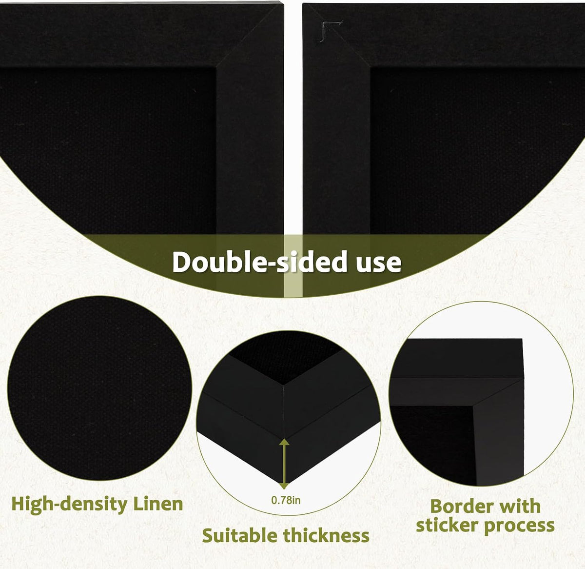 Double-Sided Wood Framed Cork Board with Linen, 24" x 18"（Black）