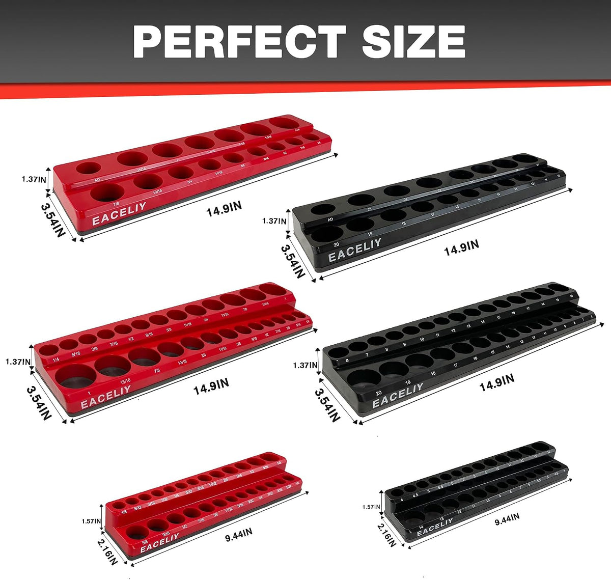 EACELIY Magnetic Socket Organizer Set, 1/2", 1/4" and 3/8" SAE...