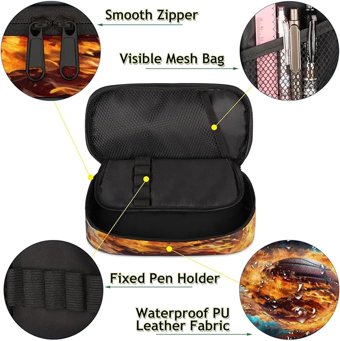 Pardick Pencil Case，Basketball Fire Big Capacity Pencil Pouch Coin Pouch - Image 5