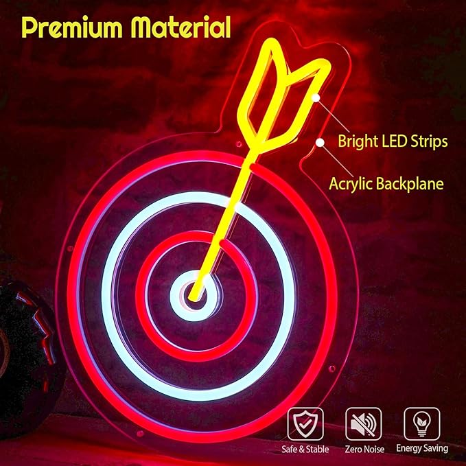 Dart Board Neon Sign for Adult Kids, Dart Target Neon Led Signs, Funny Decor - Image 2