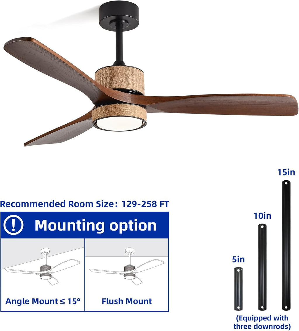 52 inch boho downrod ceiling fan with light shown in use
