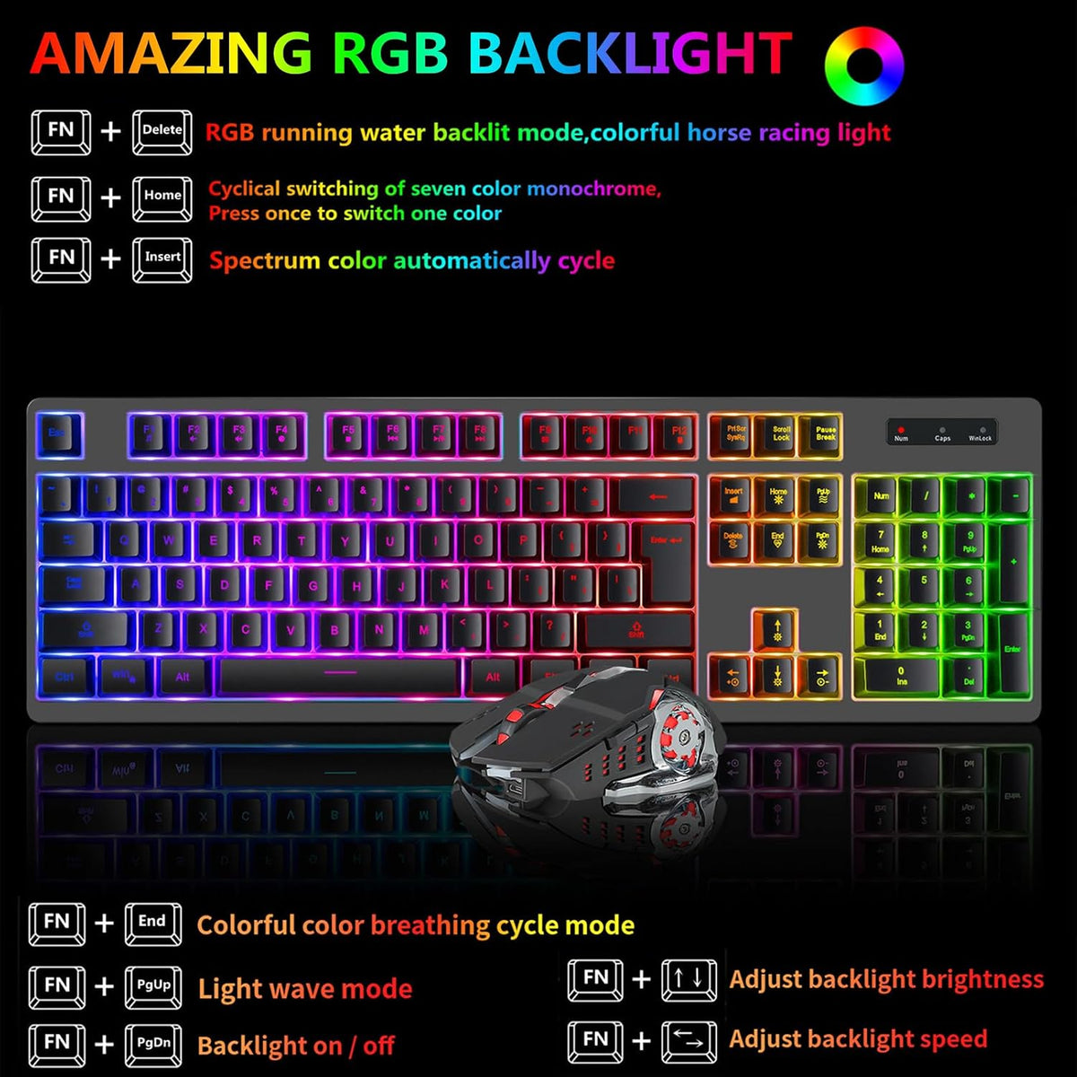 Wireless RGB Gaming Keyboard and Mouse - Rechargeable RGB Backlit,Long Batter...