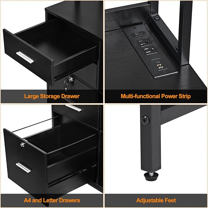 Livofloral File Cabinet with Charging Station, 3 Drawer Filing Cabinet with - Image 7