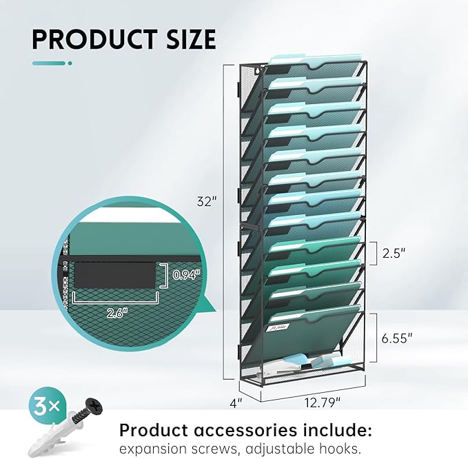 SUPEASY 13-Tier Wall File Organizer, Hanging Wall Files - Image 2