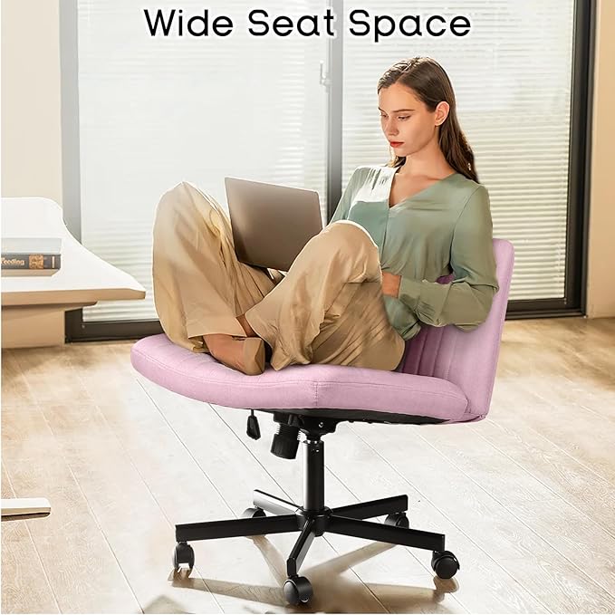 PUKAMI Criss Cross Chair with Wheels, Fabric Padded Armless Cross Legged Office - Image 3