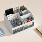 Desk Organizer with 6 Compartments and 2 Drawers, Plastic Makeup Organizer - Image 2