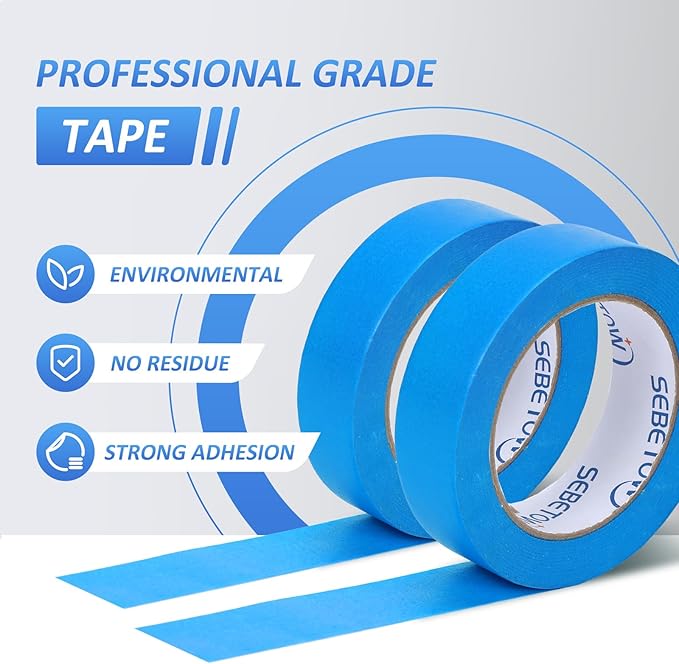 SEBETOW 10 Rolls Painters Tape 1 inch Bulk Painter Tape Blue Wide Roll - Image 2
