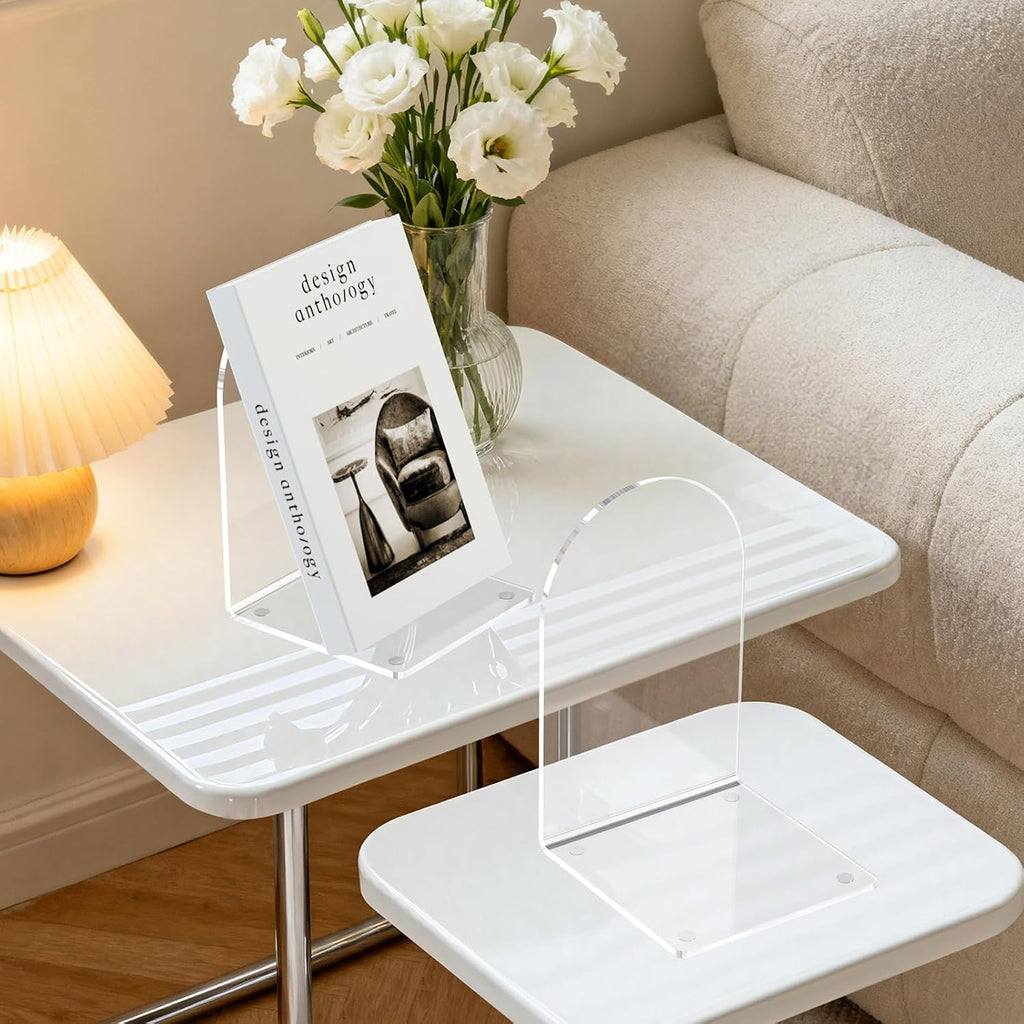 4 Pcs Acrylic Bookends, Clear Book Ends for Heavy Books | Bookend Holders for Shelves, Arch Book Stopper to Hold Books, Decorative Bookends for School, Library, Home, Office