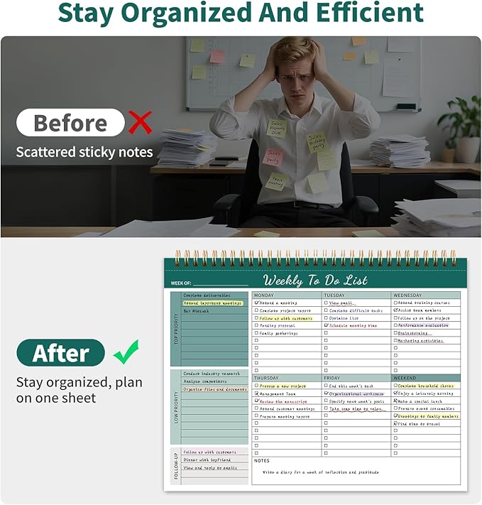 ALKALO 104 Pgs Weekly To Do List Notepad, 52 Duplex-Printed Undated Sheets 100 - Image 4