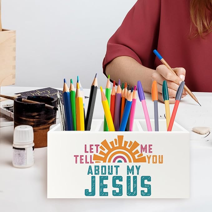 QZQE Boho Jesus Christian Pen Pencil Holder Organizer - Image 2
