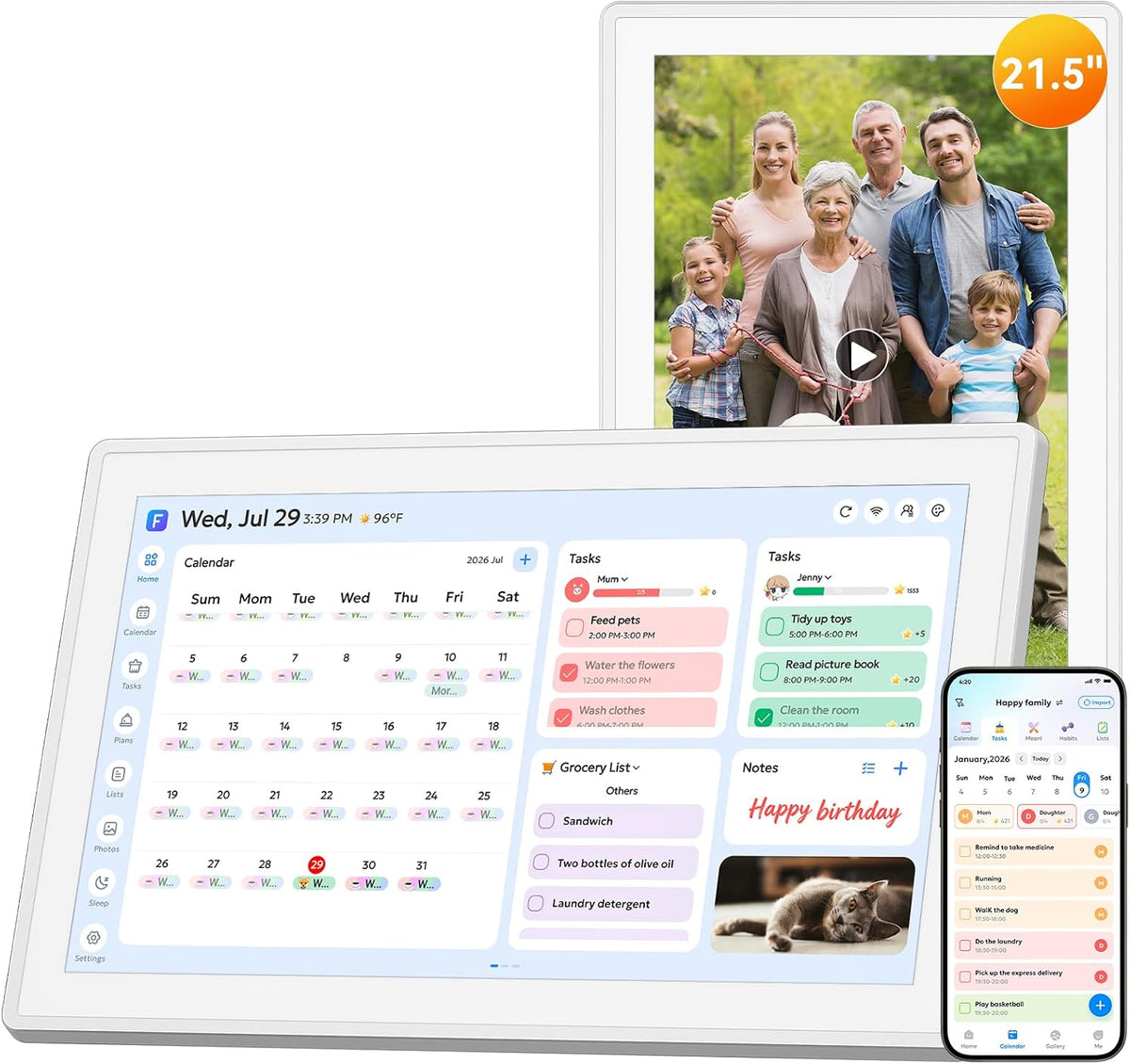 21.5" Smart Digital Calendar - Family Hub Planner with Chort Chart