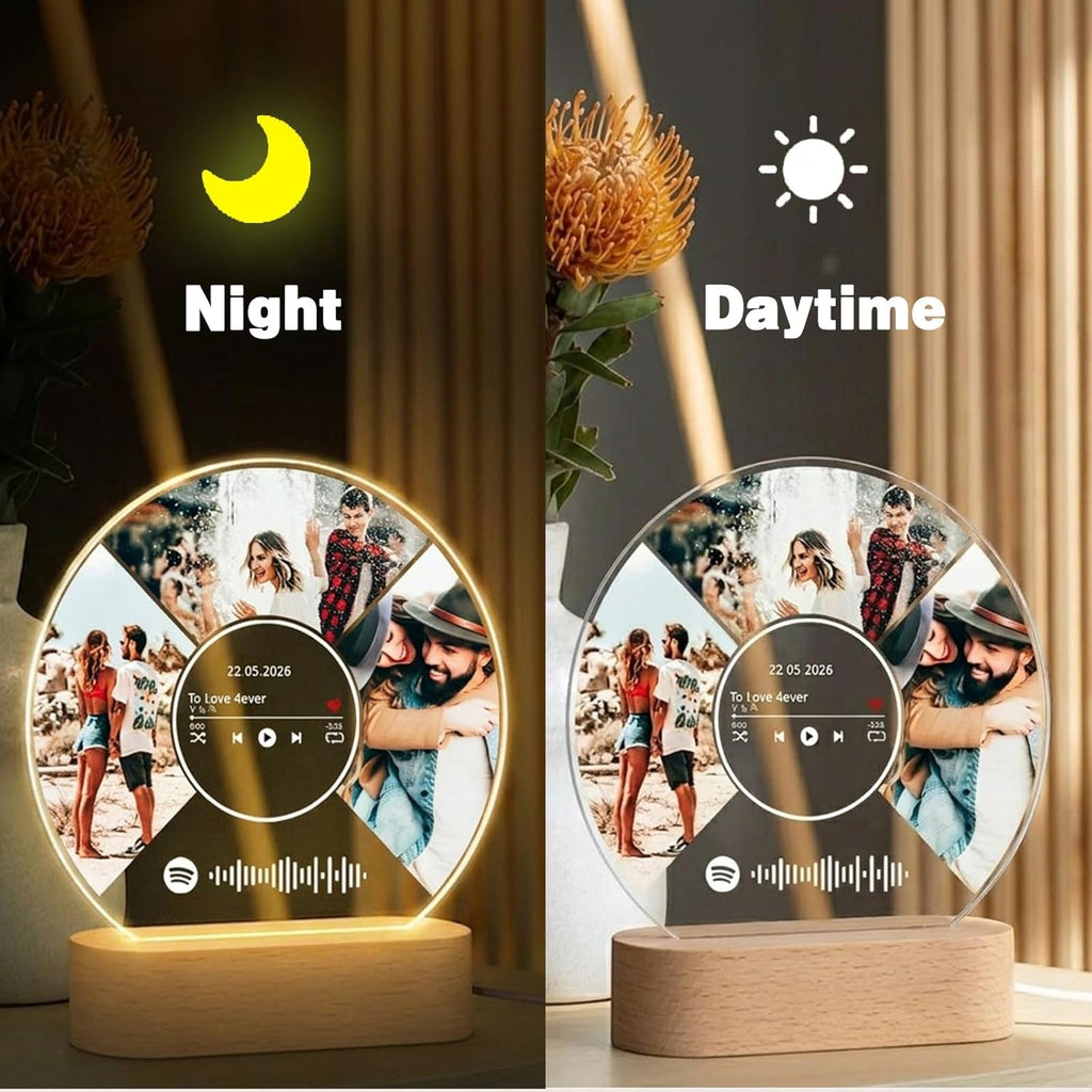 LOUISMIAA Personalized Vinyl Record with Custom Spotify Code, Acrylic LED Light Up Music Decor, Customized Couples Gifts for Anniversary Wedding, Scannable Song Plaque for Him Her, Home Office Shelf Display(Style D)