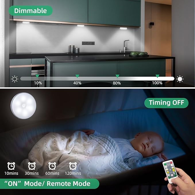 LED Closet Motion Sensor Step Lights, USB Rechargeable Battery Operated Puck - Image 4