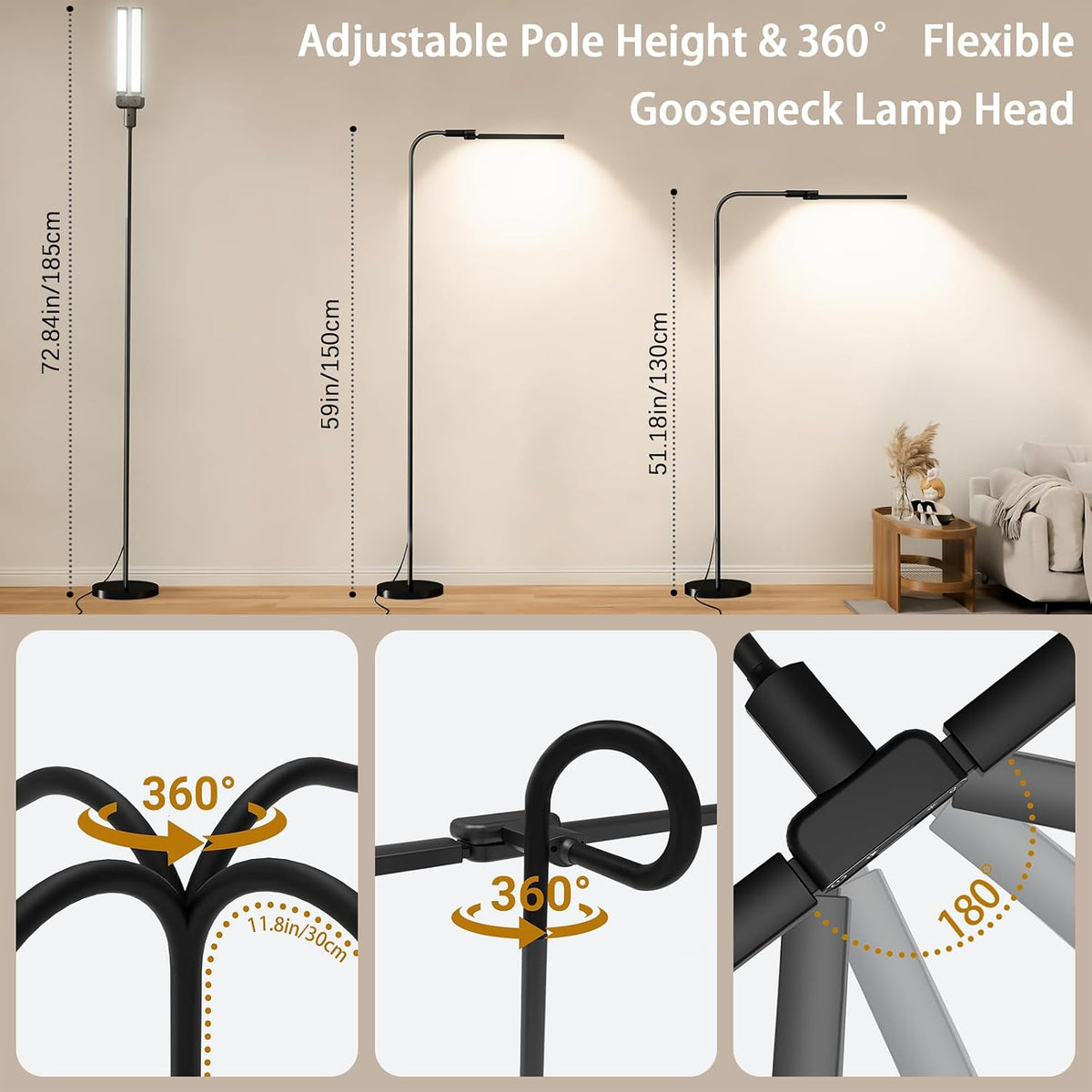 SIBRILLE LED Floor Lamp, 24W Dual Head Dimmable Standing Lamp with Remote &am...