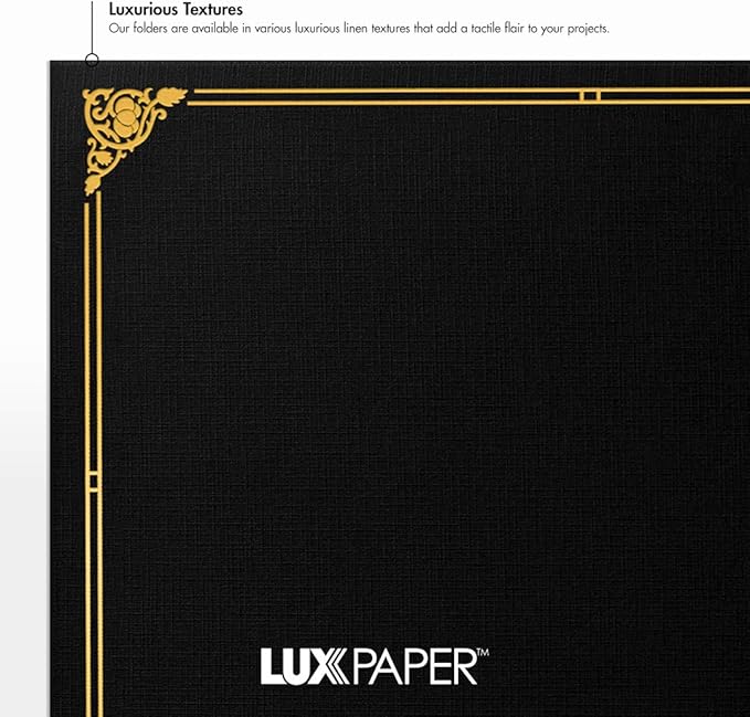 LUXPaper 9.5" x 12" Certificate Holders | Black Linen | Embossed Gold Foil - Image 6