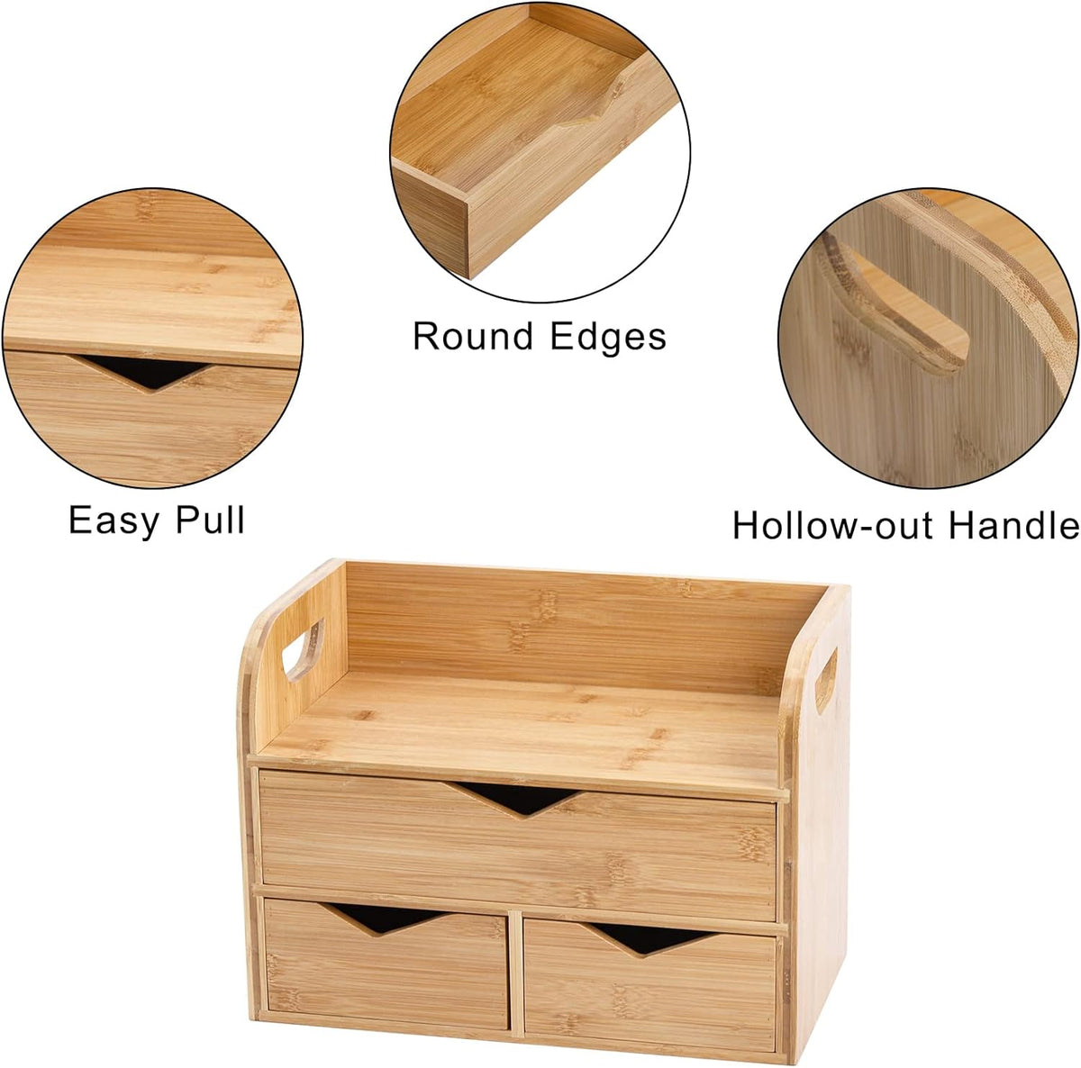 Hacaroa 3 Tier Bamboo Desktop Organizer with 3 Drawers, Tabletop Craft Box Co...