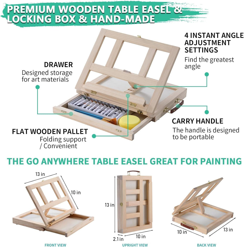 portable wooden tabletop art easel set with 24 showing dimensions