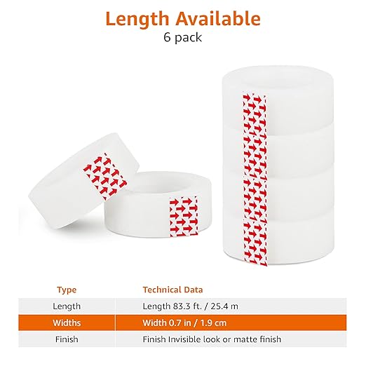 Amazon Basics Matte Finish Tape, 6 Pack, 2.1 x 0.75 inch, Translucent - Image 5