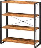 HCHQHS Bookshelf, 4-Tier Industrial Bookcase, Rustic Open Book Shelf, by HCHQHS