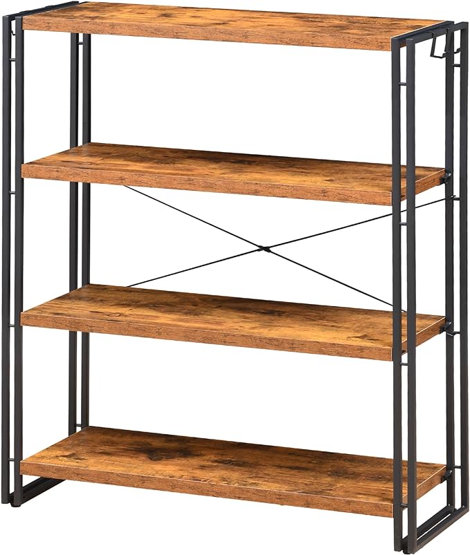 HCHQHS Bookshelf, 4-Tier Industrial Bookcase, Rustic Open Book Shelf, by HCHQHS