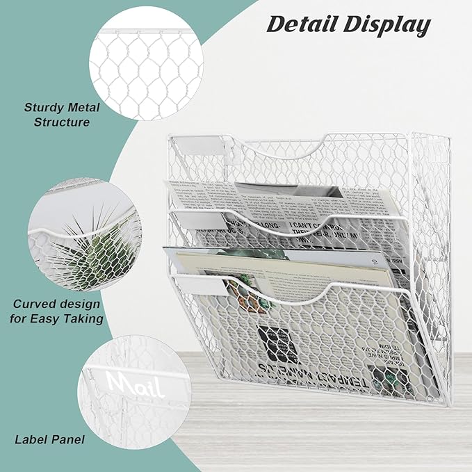 EASEPRES Mail Organizer Wall Mount Hanging File Holder Storage, Metal Chicken - Image 3