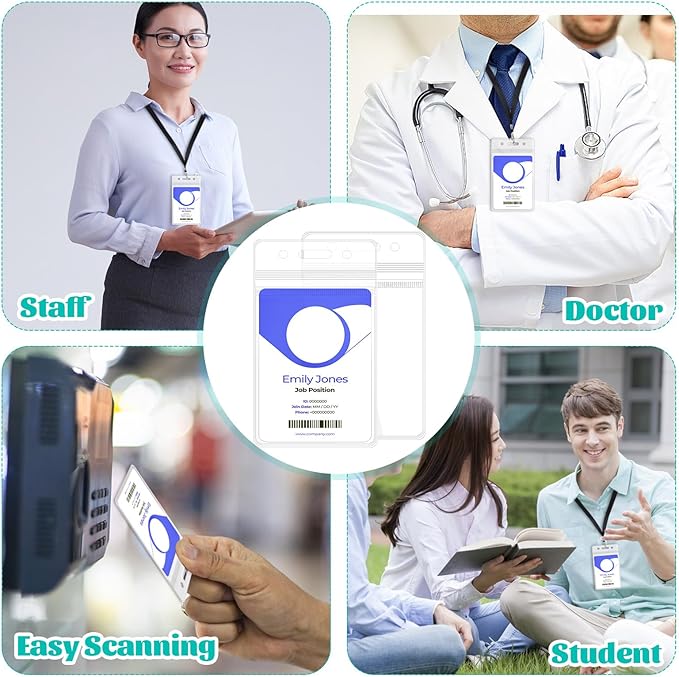 200Pcs Badge Holder Plastic ID Badge Holder Clear Vertical ID Card Holder 2.5" - Image 4