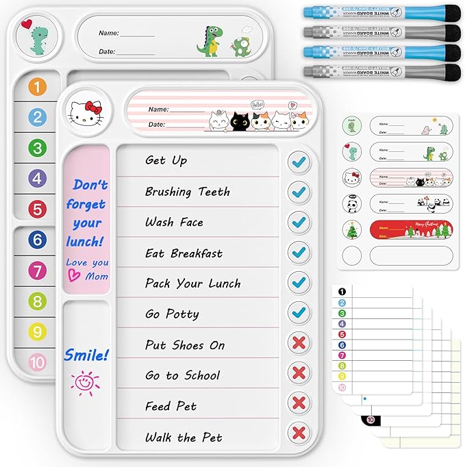 2-Pack Magnetic Chore Chart for Kids, ADHD Task Tracker Easy-Check Routine Dry by LightUpYourCreativity