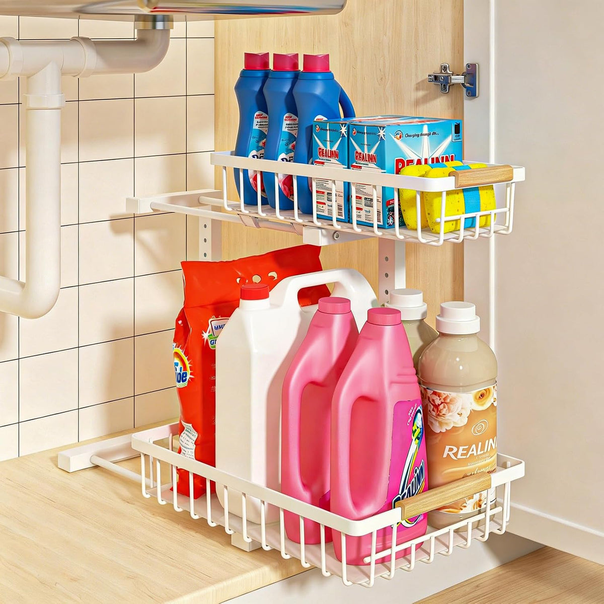 REALINN Under Sink Organizer, Height Adjustable Under Sink Organizers and Sto...