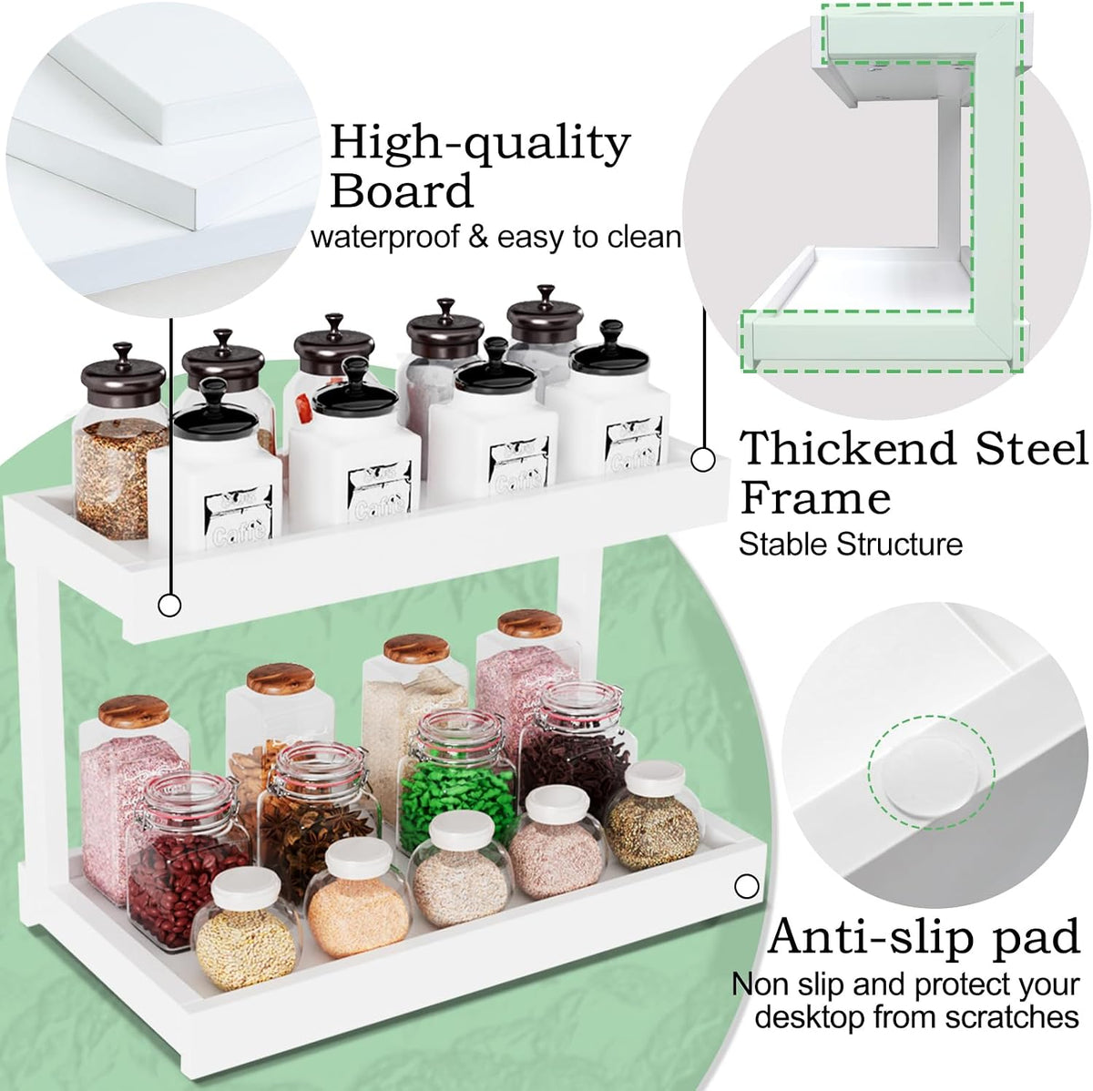 MARTY Counter Shelf Organizer, 2 Tier Spice Rack for Countertop, White