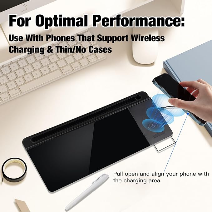 Glass Desktop Whiteboard with Wireless Charger & Storage, Desk Dry Erase Note - Image 4