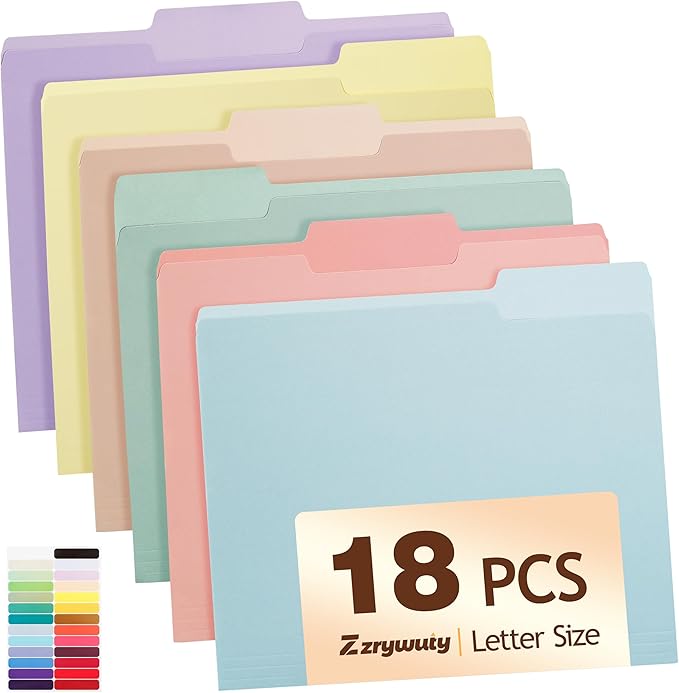 Color File Folders, 1/3-Cut Tabs, Letter Size, 6 Colors Organizer File Folders by Zzrywuty
